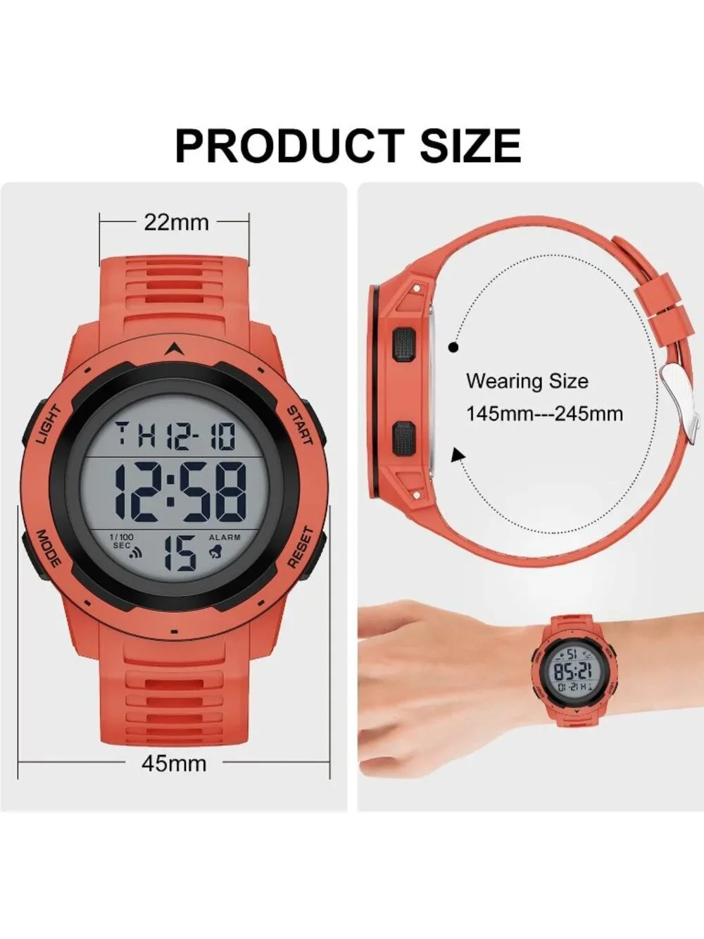 Men's All Red Analog Quartz Rubber Strap Military Waterproof LED Digital Watch